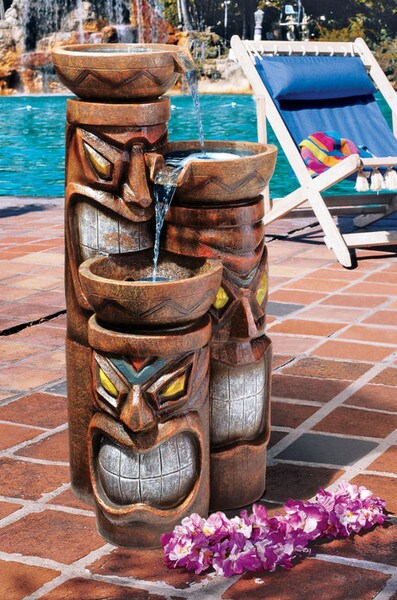 Aloha Cascading Tiki Three-Bowl Garden Fountain Fun Decor